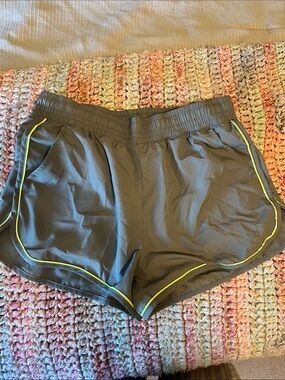Athletic Works Olive Green Women’s Running Shorts with Yellow Trim